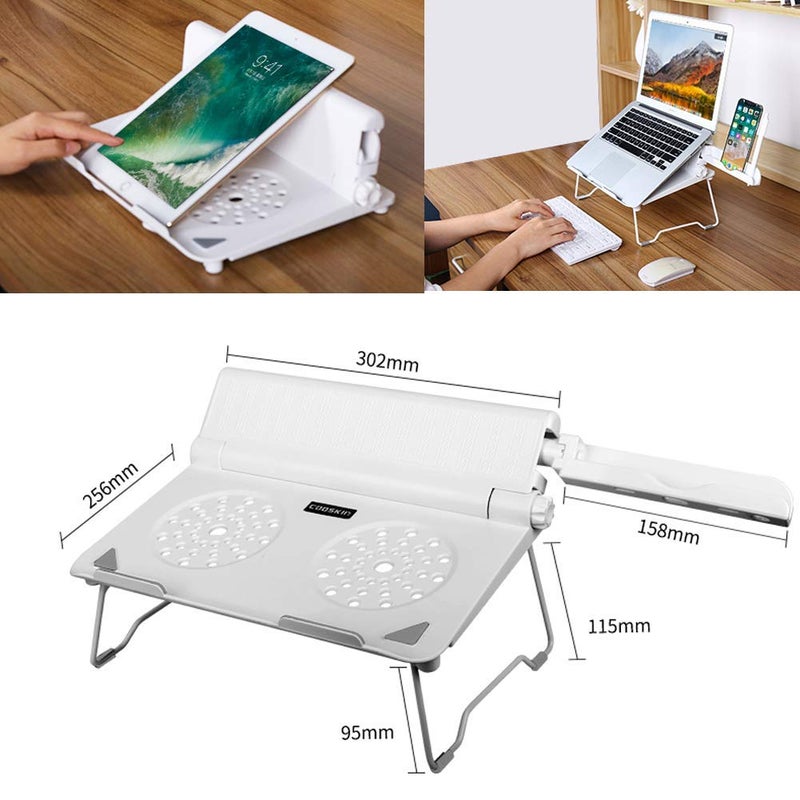 COOSKIN Lightweight Ventilated Laptop Desk Stand with Adjustable Phone Stand Holder Foldable & Portable Riser Compatible 13-17 inch Notebook Base Holder (White) - Image 5